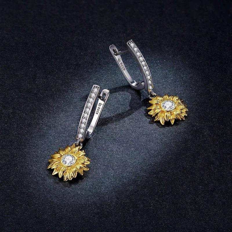 (image pour) Boucles d'oreilles à anneaux style Pandora avec motif de tournesol - BSE469 - Afficher 5