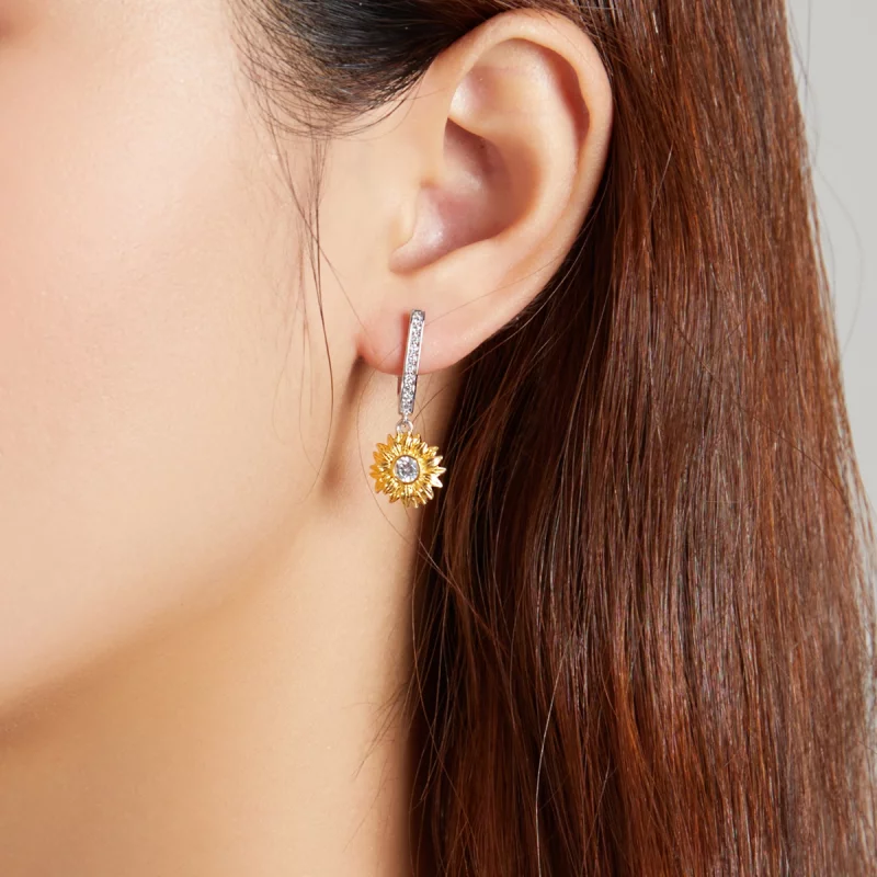 (image pour) Boucles d'oreilles à anneaux style Pandora avec motif de tournesol - BSE469 - Afficher 6