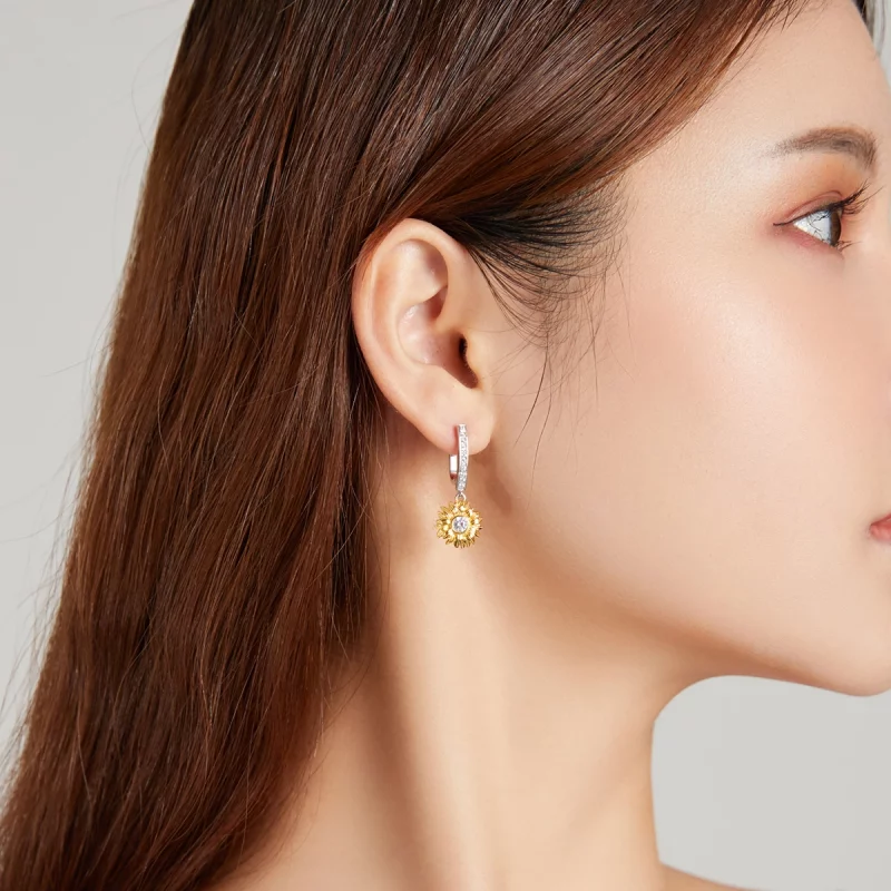 (image pour) Boucles d'oreilles à anneaux style Pandora avec motif de tournesol - BSE469 - Afficher 7