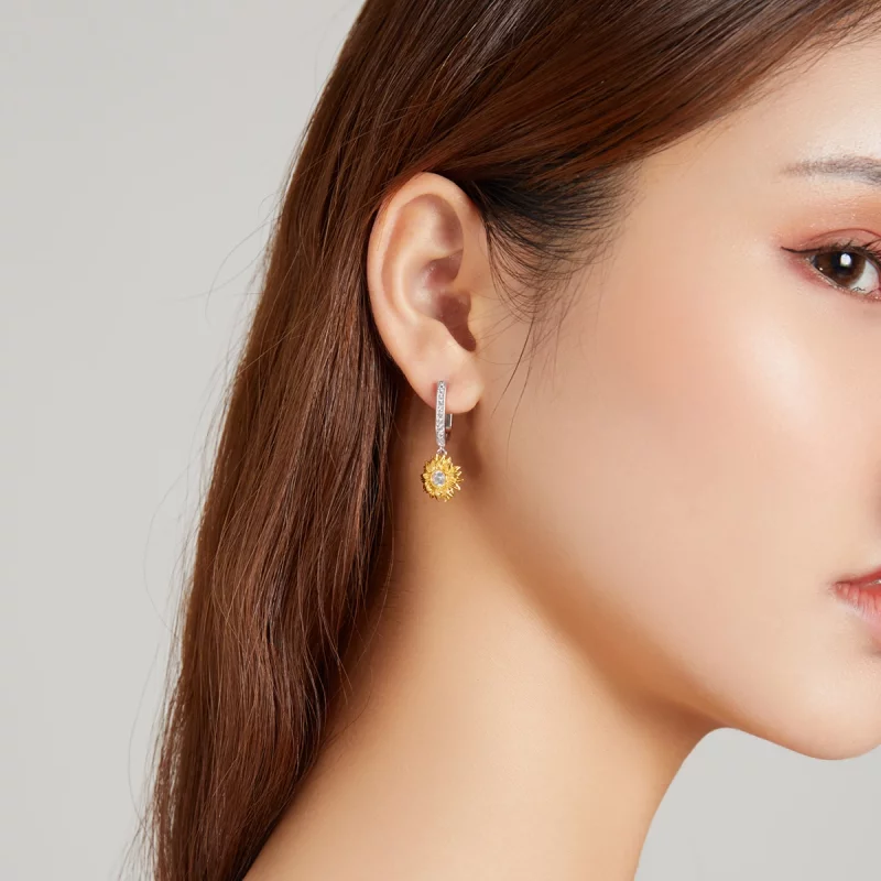 (image pour) Boucles d'oreilles à anneaux style Pandora avec motif de tournesol - BSE469 - Afficher 8