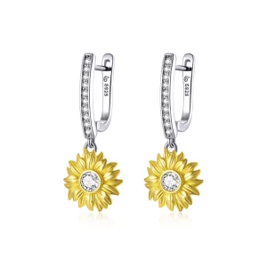 (image pour) Boucles d'oreilles à anneaux style Pandora avec motif de tournesol - BSE469