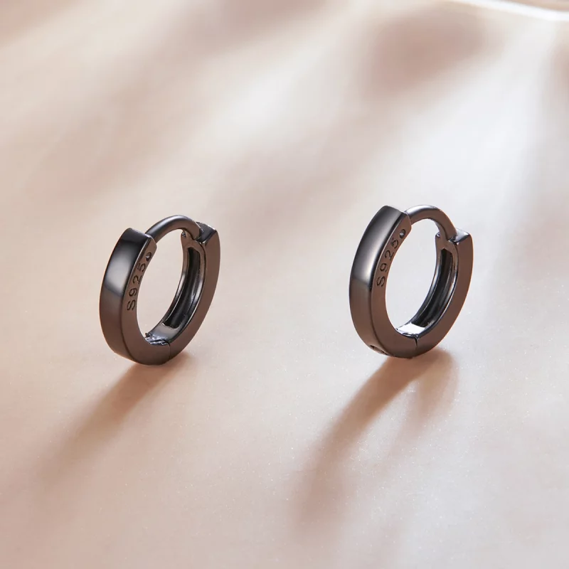 (image pour) Boucles d'oreilles à anneaux style Pandora en noir et or - SCE1230 - Afficher 2