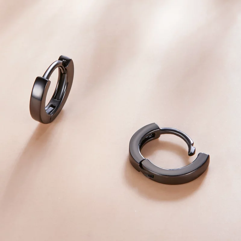 (image pour) Boucles d'oreilles à anneaux style Pandora en noir et or - SCE1230 - Afficher 3