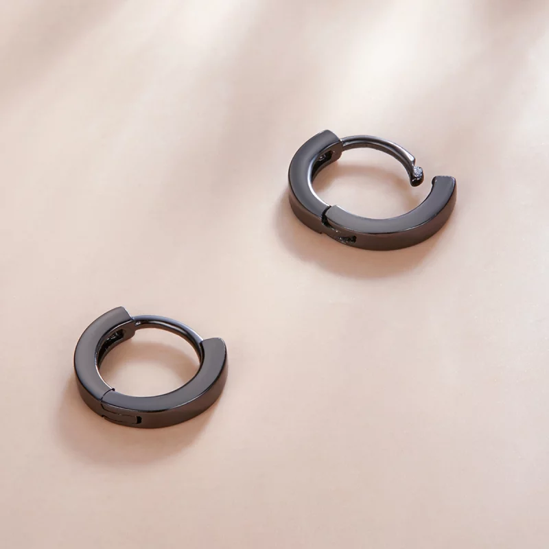 (image pour) Boucles d'oreilles à anneaux style Pandora en noir et or - SCE1230 - Afficher 4