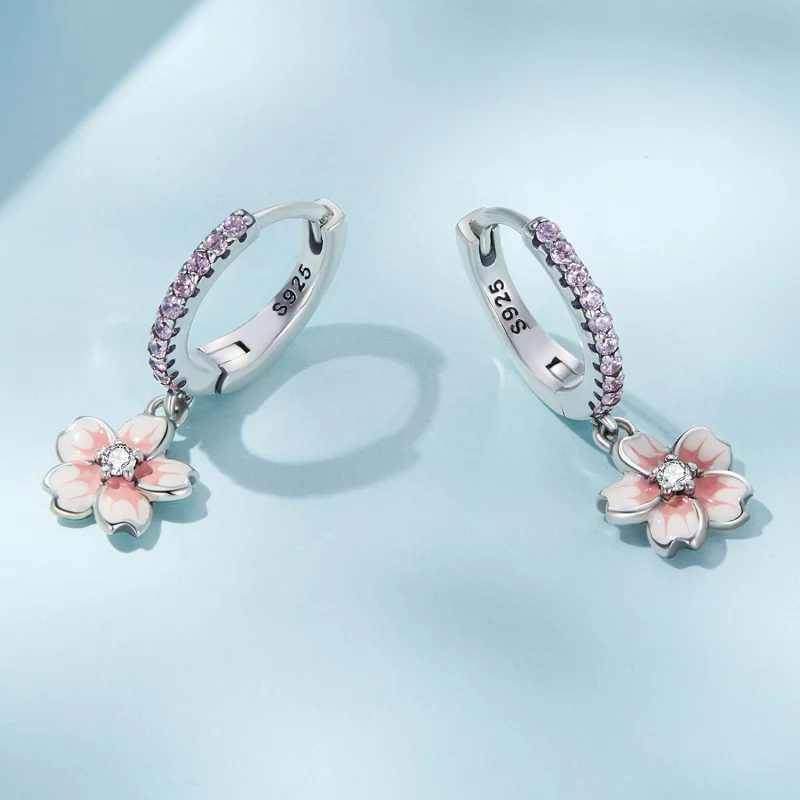 (image pour) Boucles d'oreilles à cerceau style Pandora avec motifs de fleurs de cerisier - S - Afficher 3