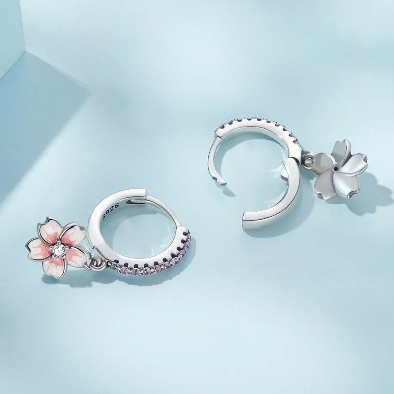 (image pour) Boucles d'oreilles à cerceau style Pandora avec motifs de fleurs de cerisier - S - Afficher 4