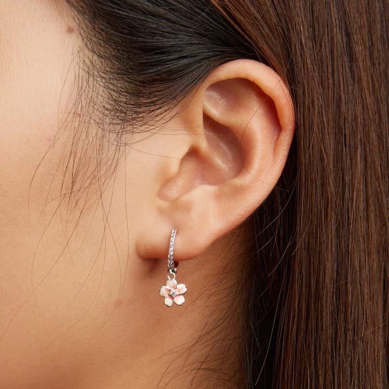 (image pour) Boucles d'oreilles à cerceau style Pandora avec motifs de fleurs de cerisier - S - Afficher 7