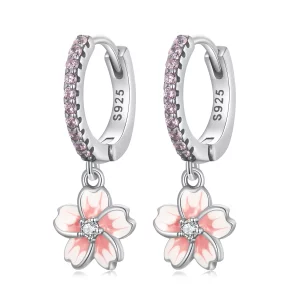 (image pour) Boucles d'oreilles à cerceau style Pandora avec motifs de fleurs de cerisier - SCE1509
