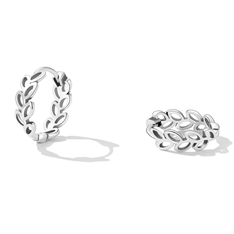 (image pour) Boucles d'oreilles à cercle ajouré de style Pandora avec des feuilles ouvertes - - Afficher 2
