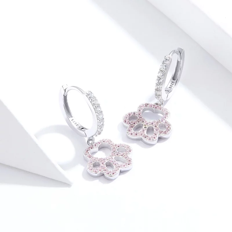 (image pour) Boucles d'oreilles à cercle avec empreinte de patte de style Pandora - SCE771 - Afficher 2