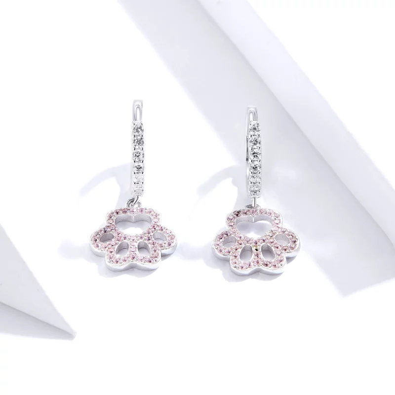 (image pour) Boucles d'oreilles à cercle avec empreinte de patte de style Pandora - SCE771 - Afficher 4