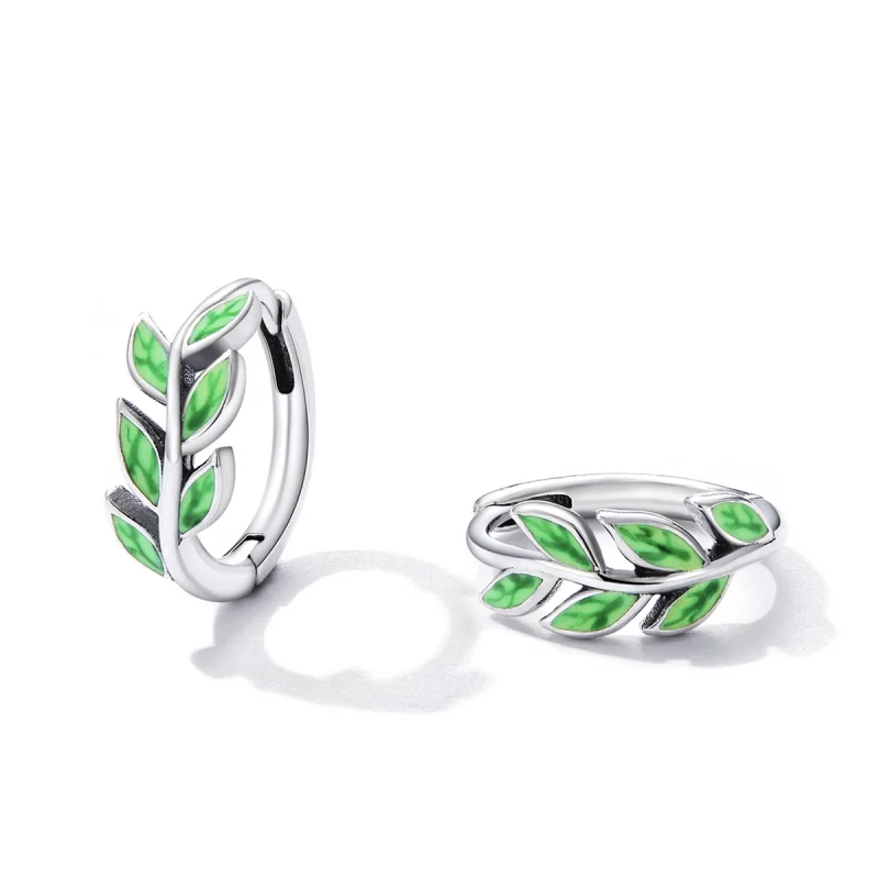 (image pour) Boucles d'oreilles à cercle en style Pandora avec feuilles vertes - SCE1392 - Afficher 2