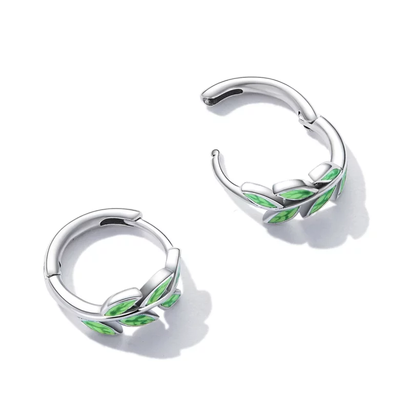 (image pour) Boucles d'oreilles à cercle en style Pandora avec feuilles vertes - SCE1392 - Afficher 4