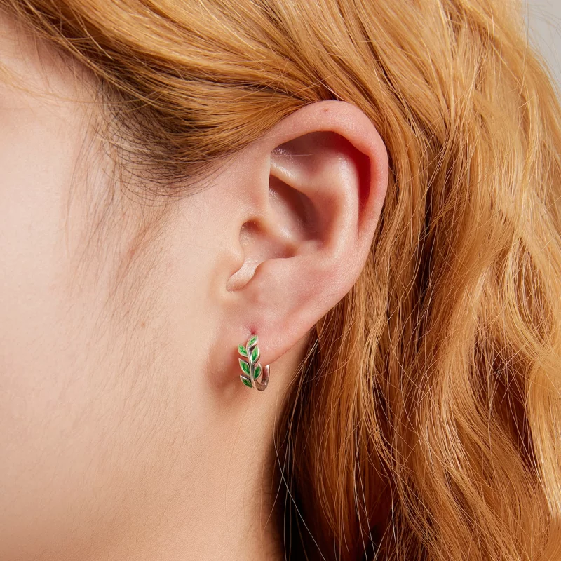 (image pour) Boucles d'oreilles à cercle en style Pandora avec feuilles vertes - SCE1392 - Afficher 5