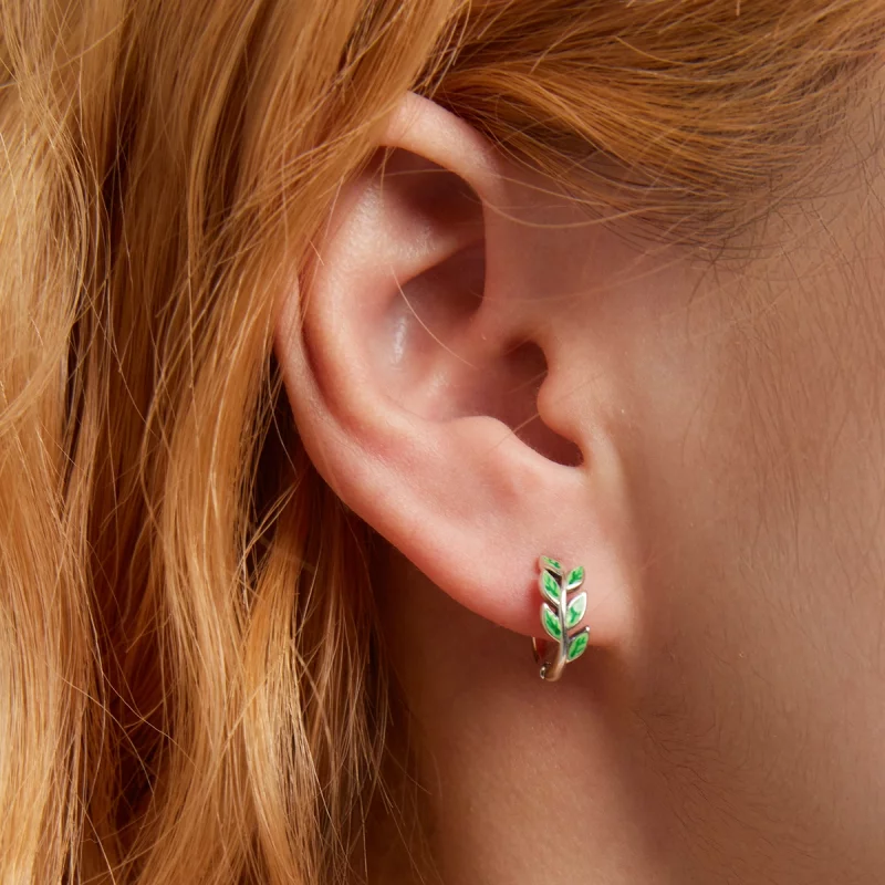 (image pour) Boucles d'oreilles à cercle en style Pandora avec feuilles vertes - SCE1392 - Afficher 6