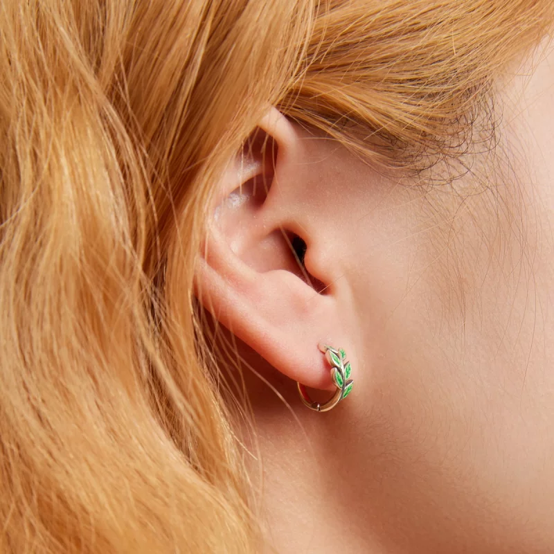 (image pour) Boucles d'oreilles à cercle en style Pandora avec feuilles vertes - SCE1392 - Afficher 7