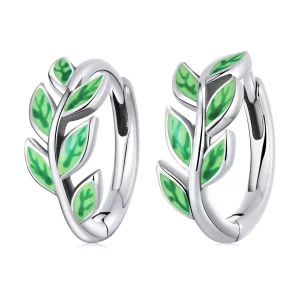 (image pour) Boucles d'oreilles à cercle en style Pandora avec feuilles vertes - SCE1392
