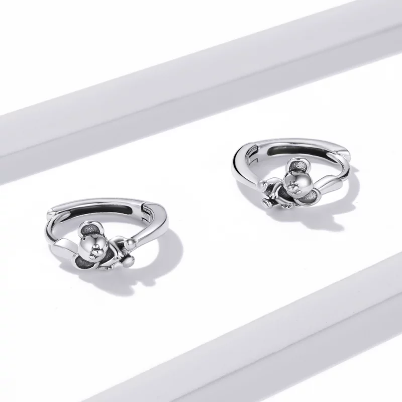 (image pour) Boucles d'oreilles à cercle Koala mignon de style Pandora - BSE507 - Afficher 3