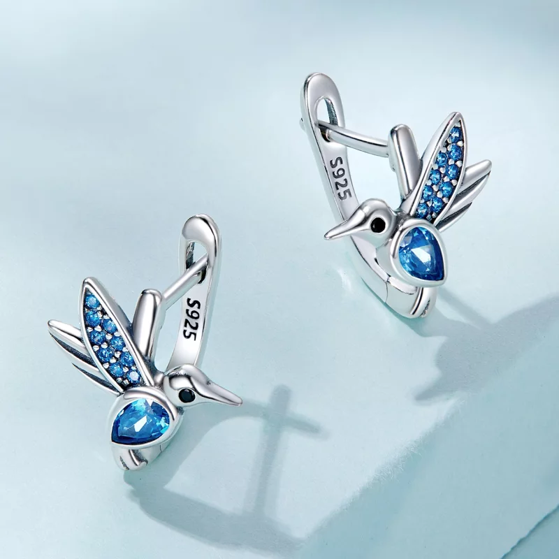 (image pour) Boucles d'oreilles à cercle style Pandora avec colibri - SCE1503 - Afficher 2