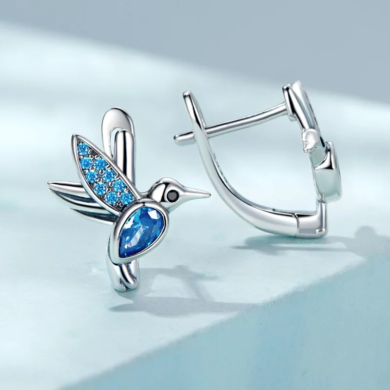 (image pour) Boucles d'oreilles à cercle style Pandora avec colibri - SCE1503 - Afficher 3