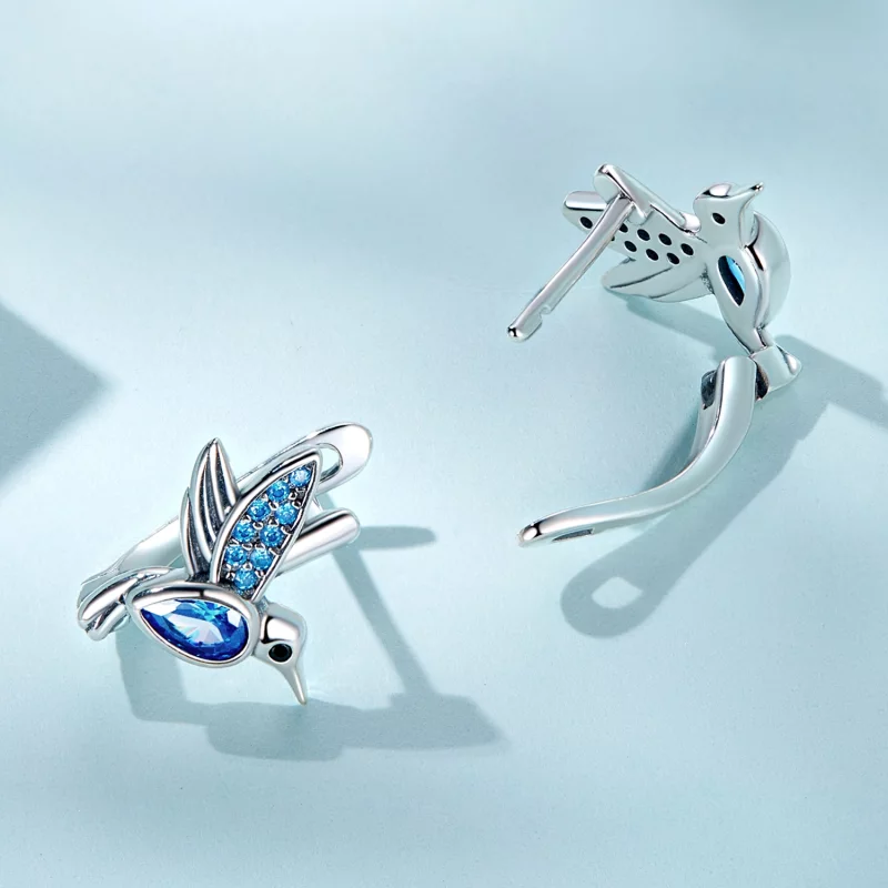 (image pour) Boucles d'oreilles à cercle style Pandora avec colibri - SCE1503 - Afficher 4