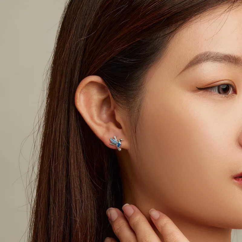 (image pour) Boucles d'oreilles à cercle style Pandora avec colibri - SCE1503 - Afficher 5