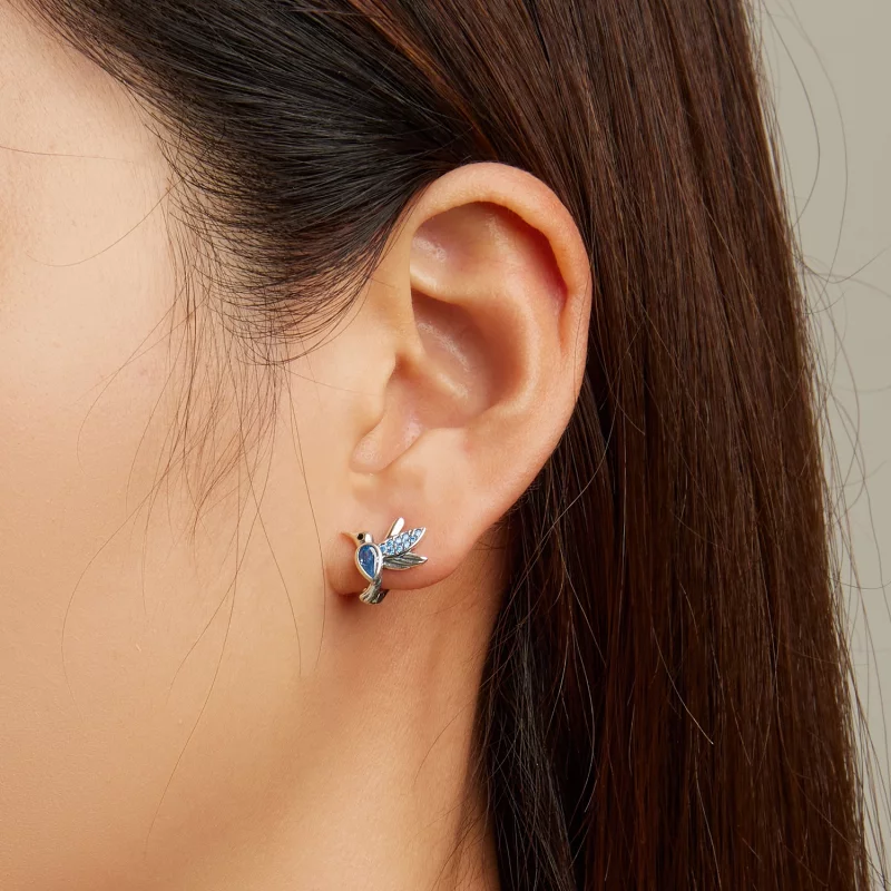 (image pour) Boucles d'oreilles à cercle style Pandora avec colibri - SCE1503 - Afficher 6