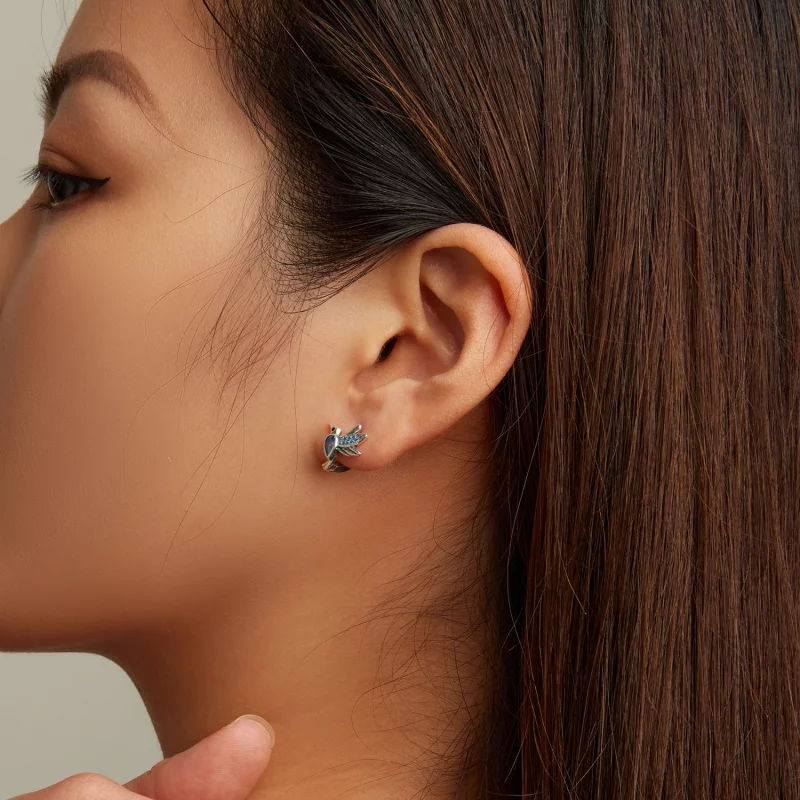 (image pour) Boucles d'oreilles à cercle style Pandora avec colibri - SCE1503 - Afficher 7