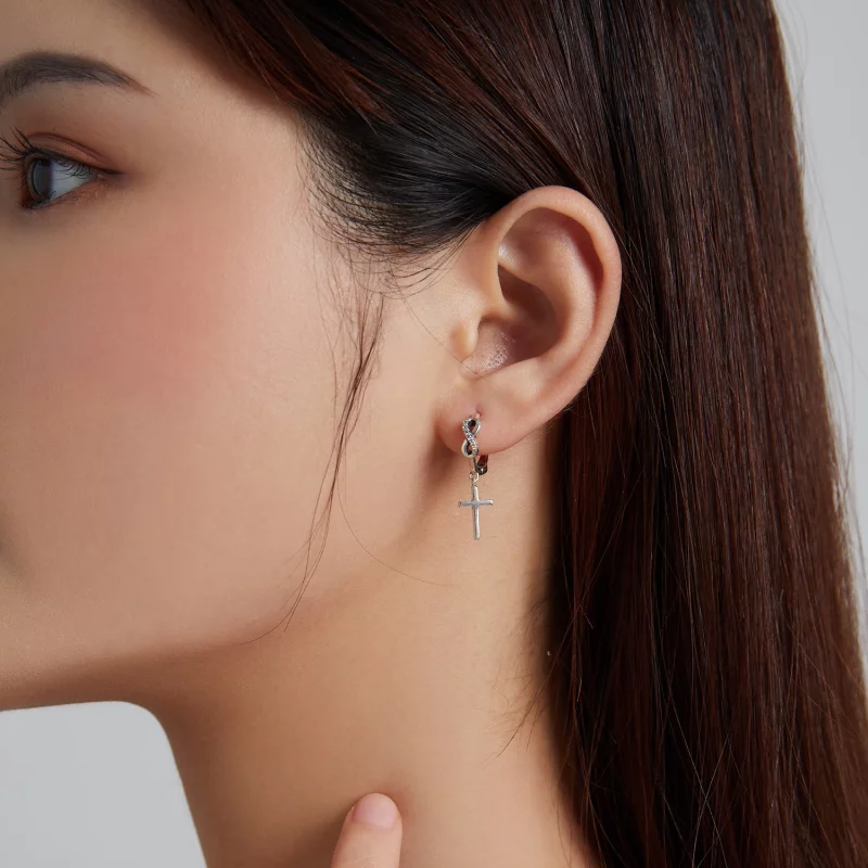 (image pour) Boucles d'oreilles créatives à style Pandora avec croix - BSE474 - Afficher 7