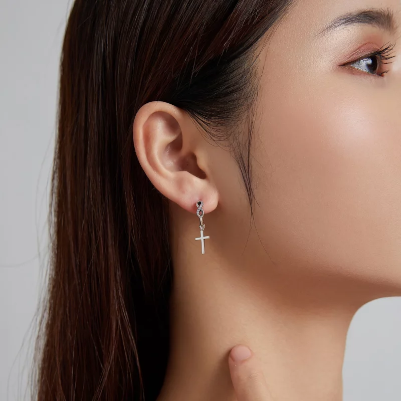 (image pour) Boucles d'oreilles créatives à style Pandora avec croix - BSE474 - Afficher 9