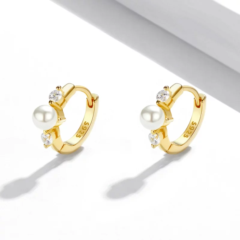 (image pour) Boucles d'oreilles créoles avec perles de style Pandora en zircon - SCE1254 - Afficher 2