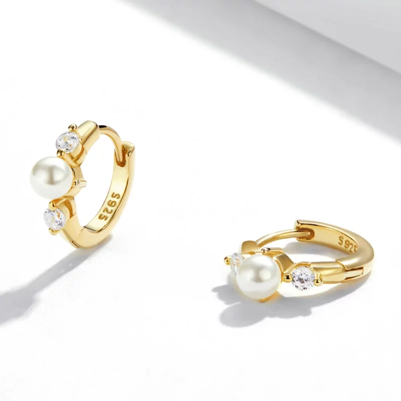 (image pour) Boucles d'oreilles créoles avec perles de style Pandora en zircon - SCE1254 - Afficher 3