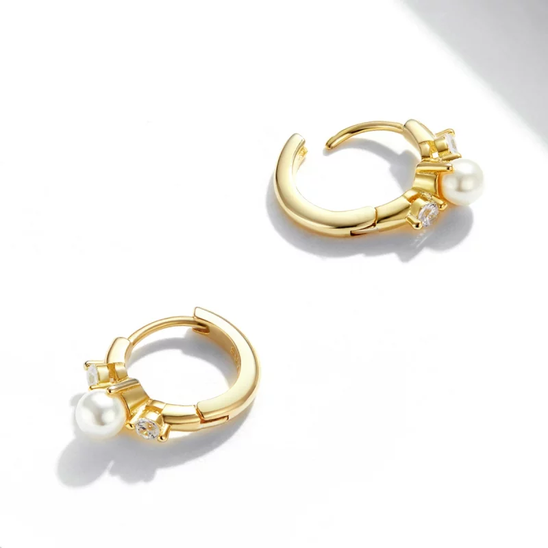 (image pour) Boucles d'oreilles créoles avec perles de style Pandora en zircon - SCE1254 - Afficher 4