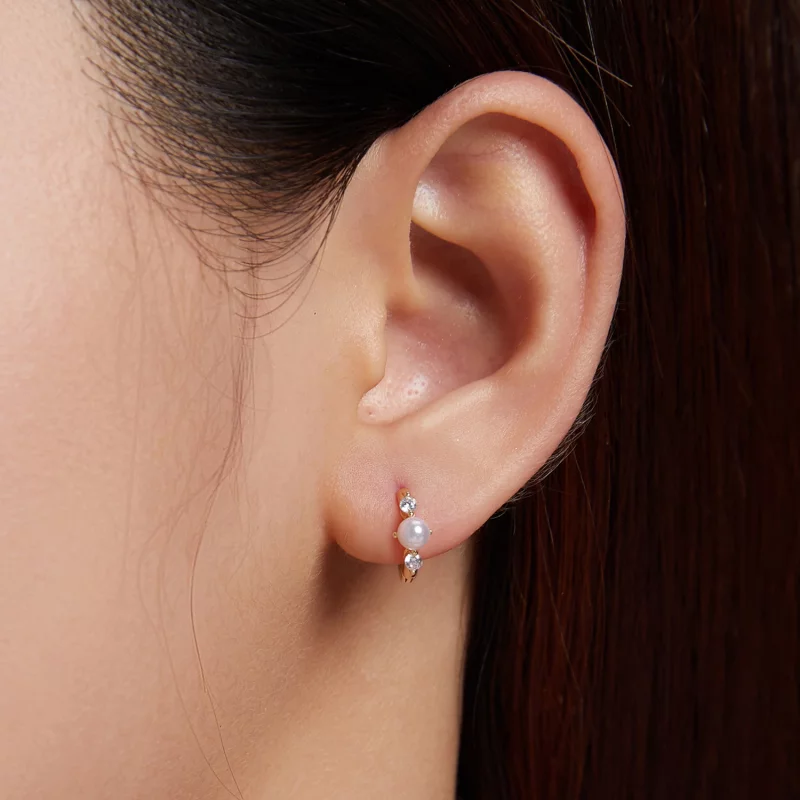 (image pour) Boucles d'oreilles créoles avec perles de style Pandora en zircon - SCE1254 - Afficher 7