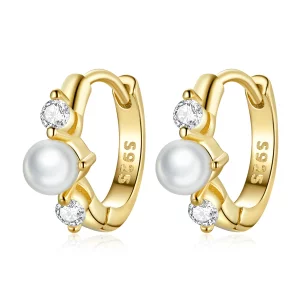 (image pour) Boucles d'oreilles créoles avec perles de style Pandora en zircon - SCE1254