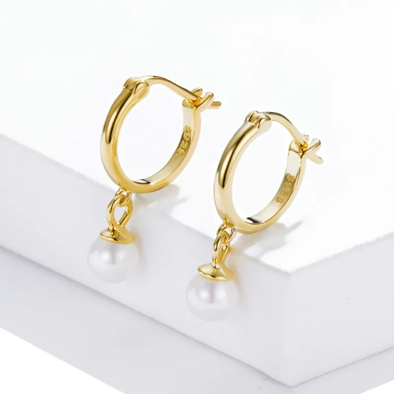 (image pour) Boucles d'oreilles créoles avec perles en forme de coquillage de style Pandora - - Afficher 2