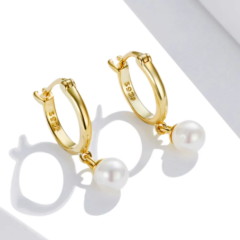 (image pour) Boucles d'oreilles créoles avec perles en forme de coquillage de style Pandora - - Afficher 3