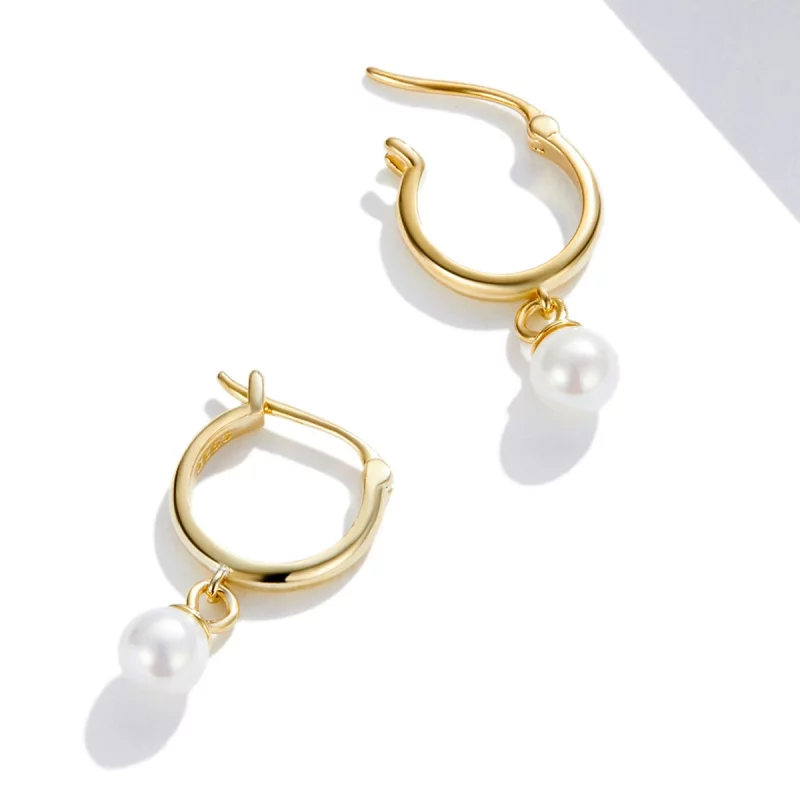 (image pour) Boucles d'oreilles créoles avec perles en forme de coquillage de style Pandora - - Afficher 4