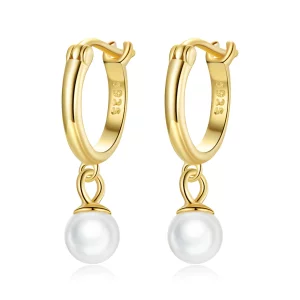 (image pour) Boucles d'oreilles créoles avec perles en forme de coquillage de style Pandora - SCE1257
