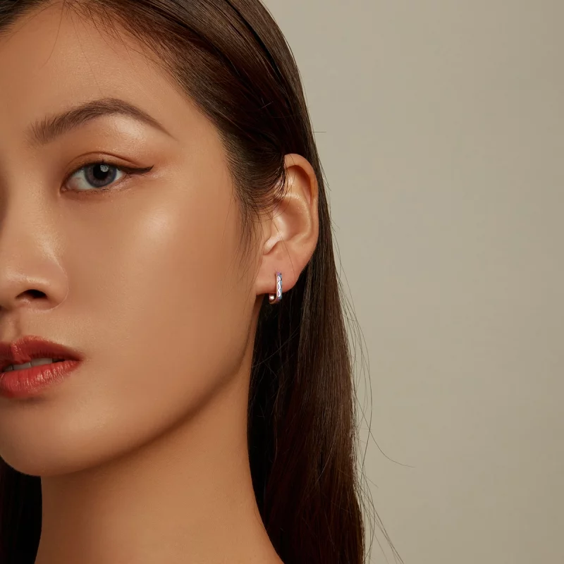 (image pour) Boucles d'oreilles créoles à contraste de couleurs simples - style Pandora - SCE - Afficher 6