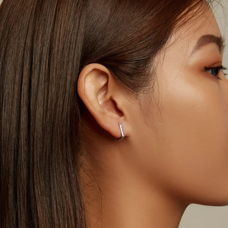 (image pour) Boucles d'oreilles créoles à contraste de couleurs simples - style Pandora - SCE - Afficher 7