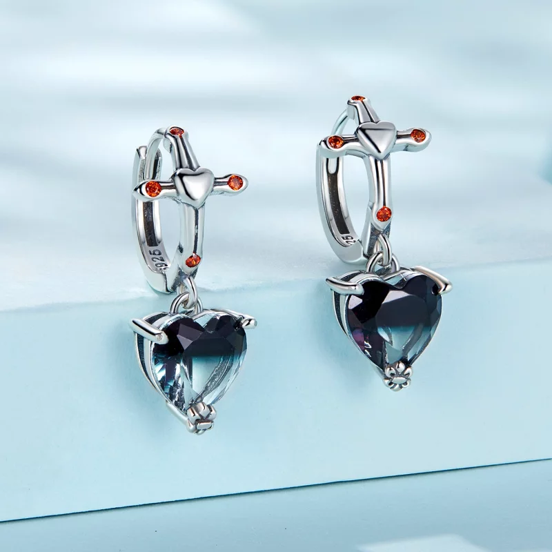 (image pour) Boucles d'oreilles créoles de style Pandora avec croix - SCE1518 - Afficher 2