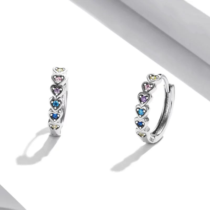 (image pour) Boucles d'oreilles créoles en forme de cœur arc-en-ciel style Pandora - SCE1275 - Afficher 2