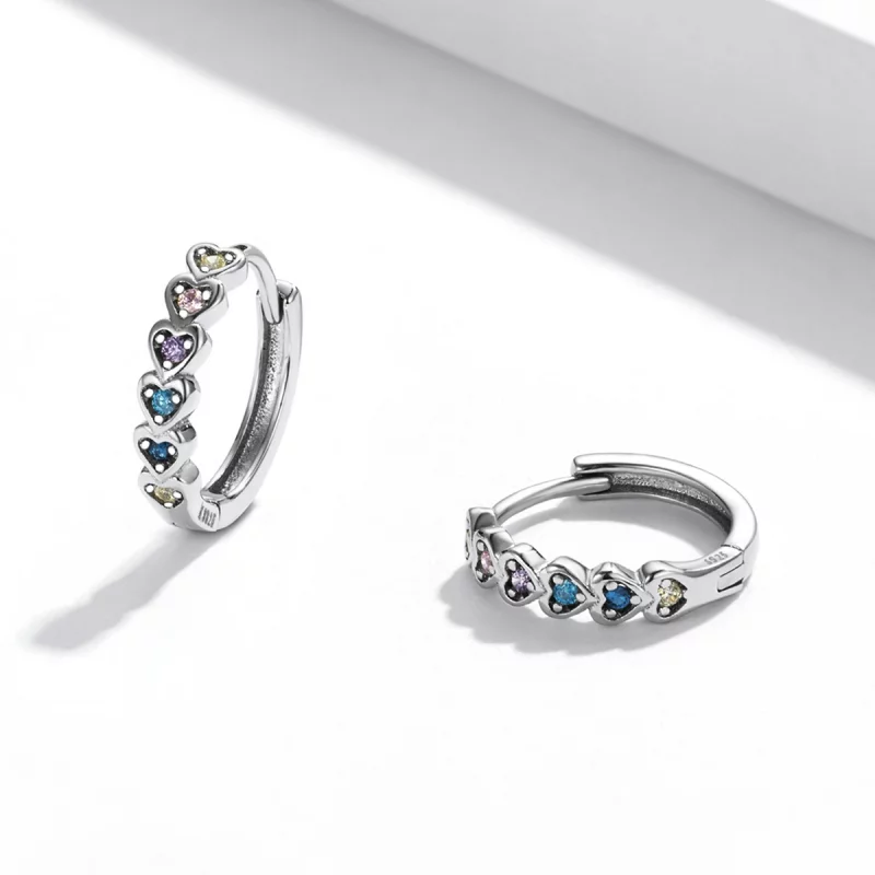 (image pour) Boucles d'oreilles créoles en forme de cœur arc-en-ciel style Pandora - SCE1275 - Afficher 3