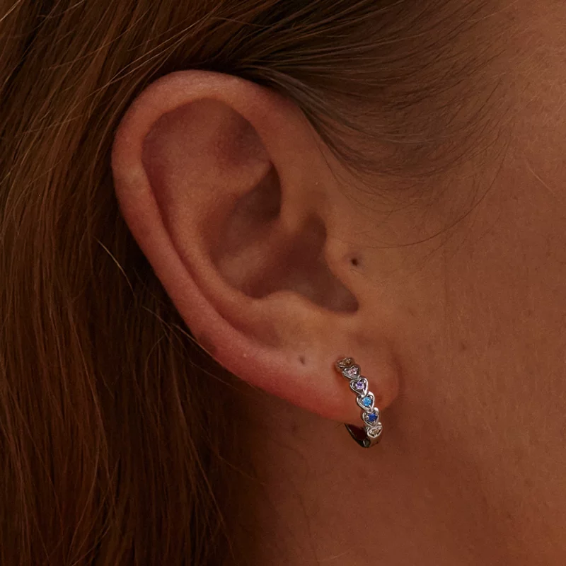 (image pour) Boucles d'oreilles créoles en forme de cœur arc-en-ciel style Pandora - SCE1275 - Afficher 6