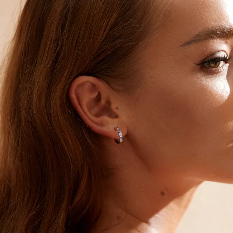 (image pour) Boucles d'oreilles créoles en forme de cœur arc-en-ciel style Pandora - SCE1275 - Afficher 7