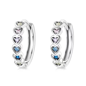 (image pour) Boucles d'oreilles créoles en forme de cœur arc-en-ciel style Pandora - SCE1275