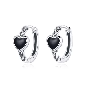 (image pour) Boucles d'oreilles à créoles en forme de cœur noir style Pandora - BSE456
