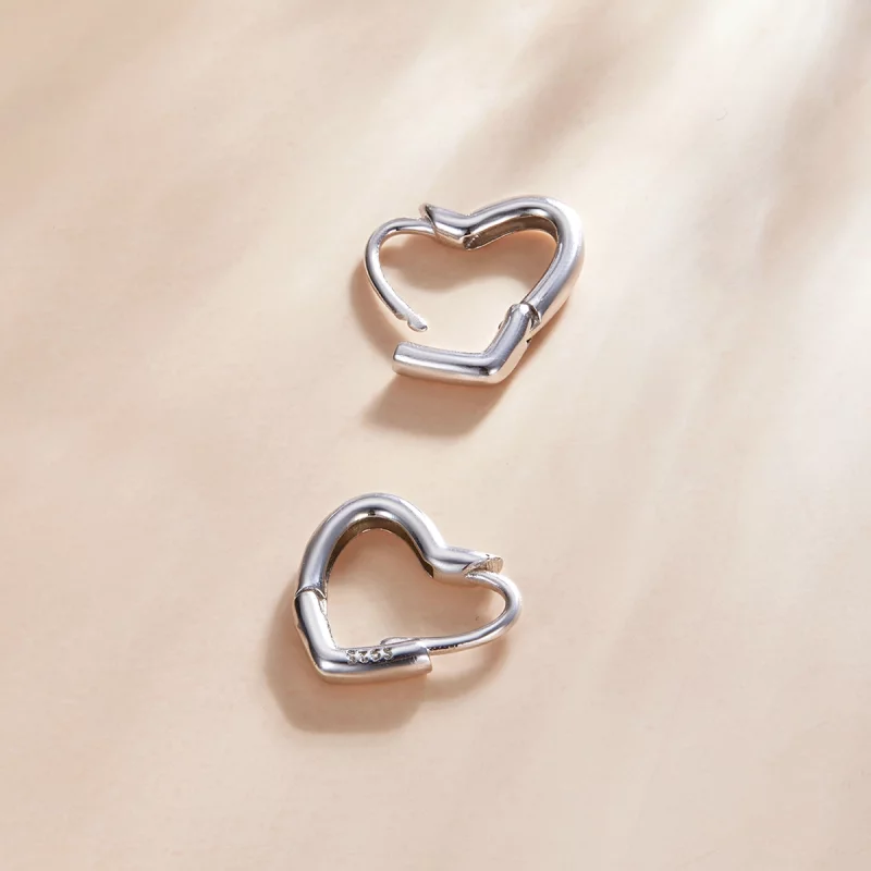 (image pour) Boucles d'oreilles créoles en métal avec cœur style Pandora - SCE1174-A - Afficher 3