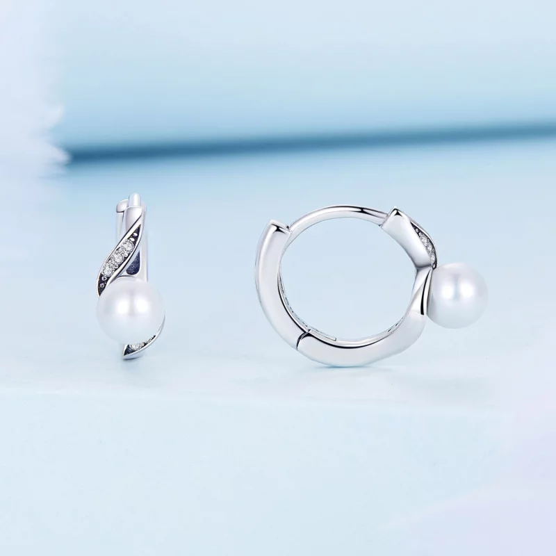 (image pour) Boucles d'oreilles créoles en perles en forme de coquillage de style Pandora - B - Afficher 2